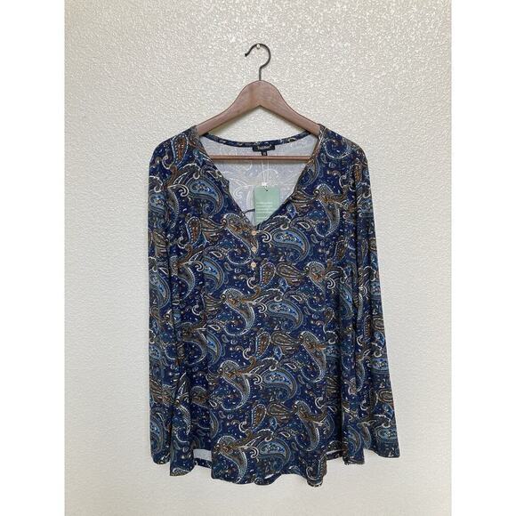 Tralilbee Women Blouse Top Sz 2X Paisley Print Multicolor Pullover Poly Blend - Picture 1 of 5